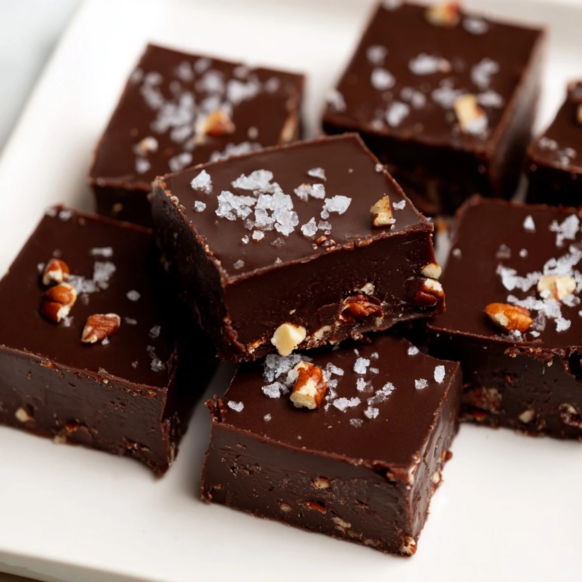 Easy Chocolate Fudge squares, a tempting dessert with a smooth, glossy surface and optional nuts.