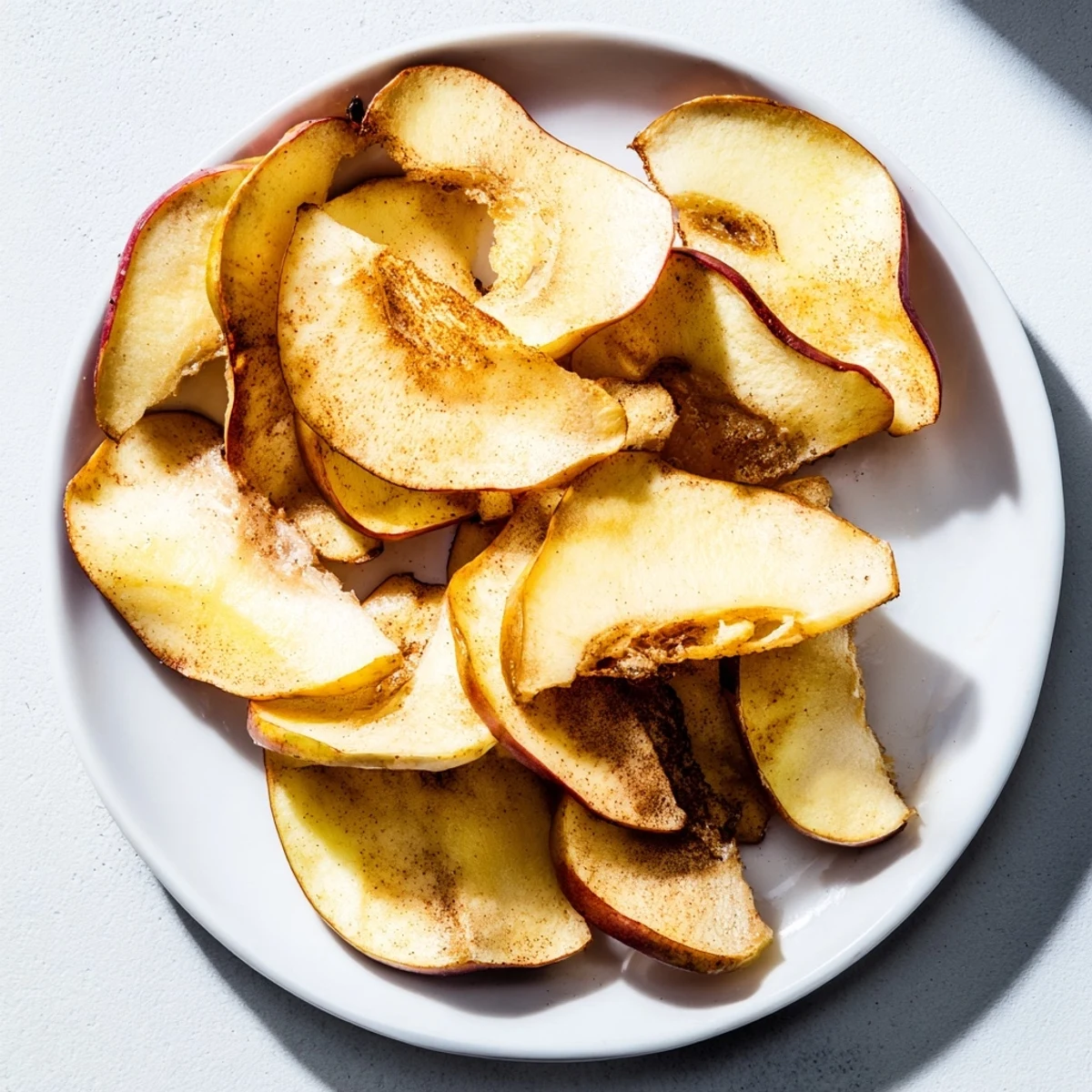 Golden baked apple slices glistening with brown sugar and cinnamon, a classic American dessert.