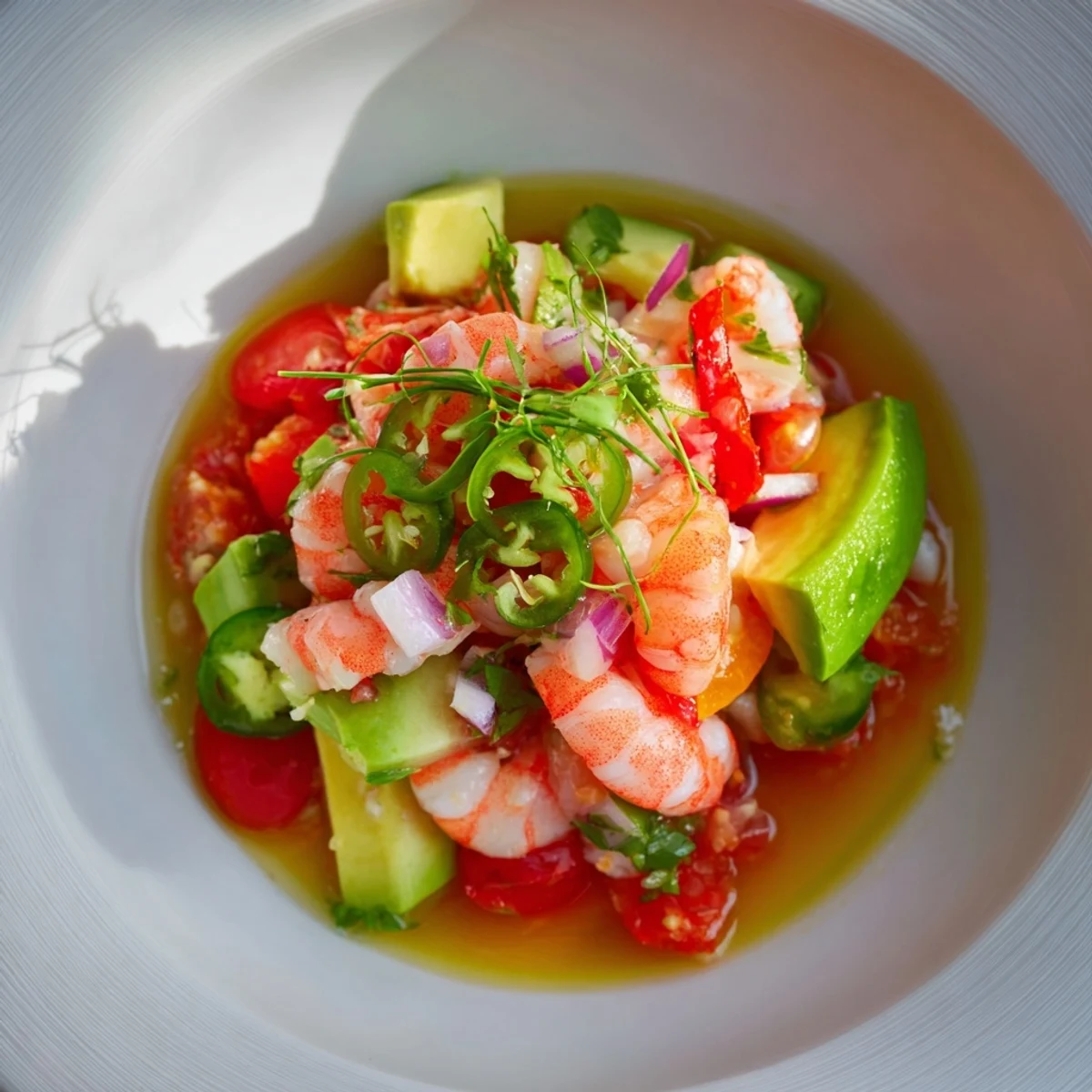 This delicious Light & Fresh Shrimp Ceviche features bright citrus-cooked shrimp, a rainbow of crisp garden veggies, ready to eat.