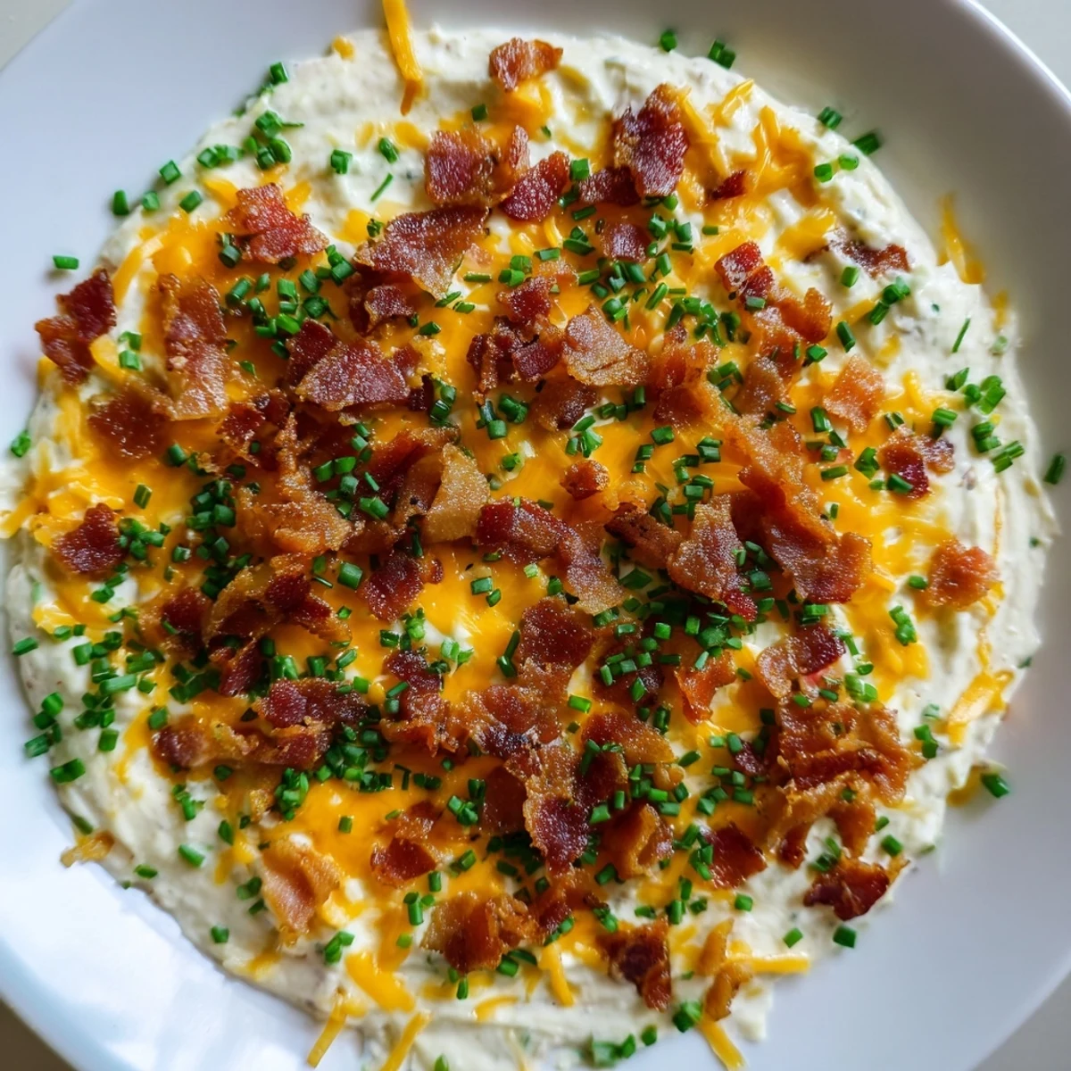 Warm, bubbly Cheesy Bacon Ranch Dip, with browned cheese and crispy bacon, ready to share.