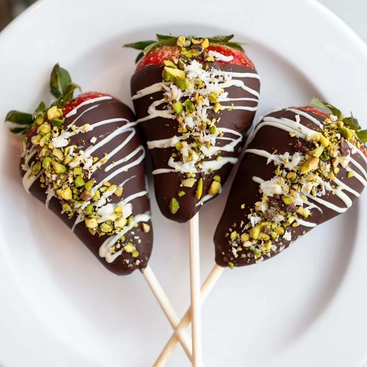 Indulge in these easy Chocolate-Dipped Strawberry Skewers: a romantic treat with a drizzle of white chocolate.