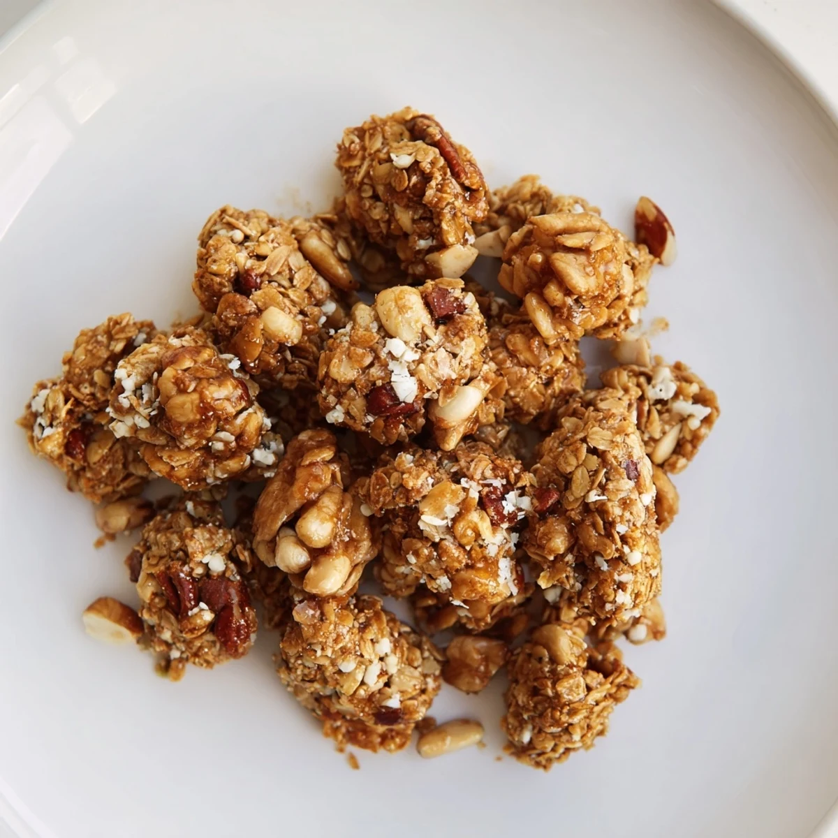 Golden, crunchy Honey Nut Granola Clusters, perfect for a breakfast bowl or afternoon snack.