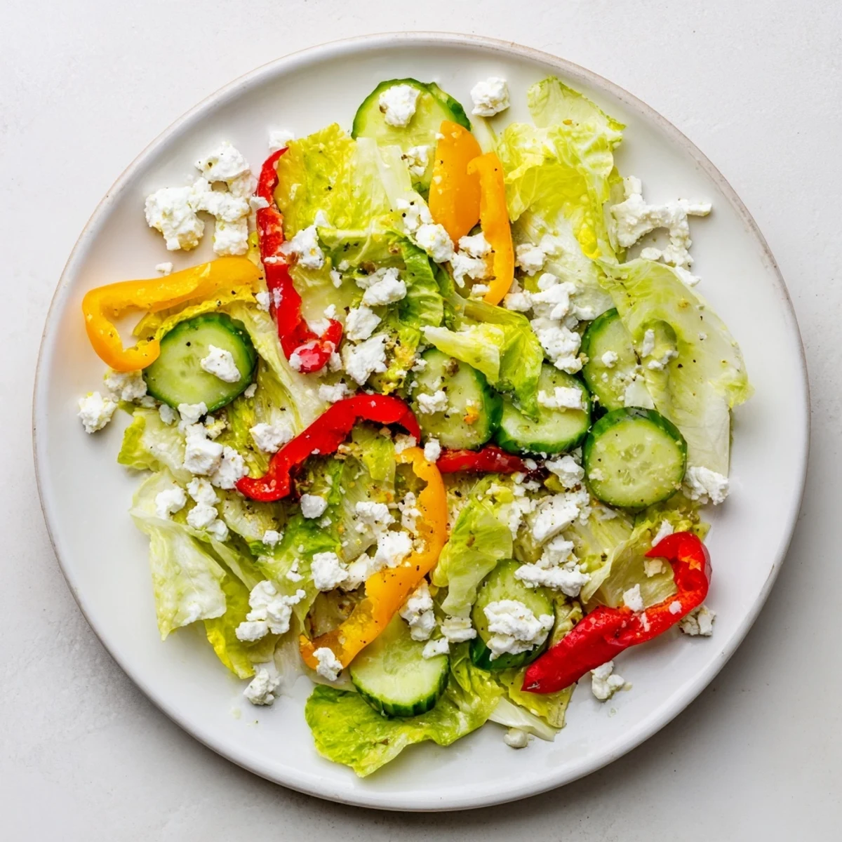 Freshly tossed Bella Hadid Salad, a burst of colors with crisp veggies and creamy feta cheese.