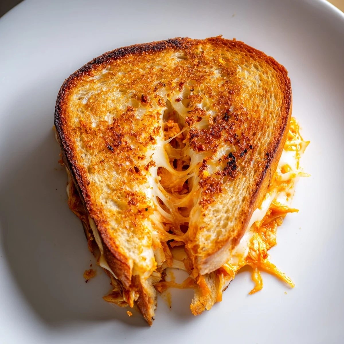 Golden-brown Chili Crisp Honey Chicken Grilled Cheese oozes melted cheese for a savory sandwich.