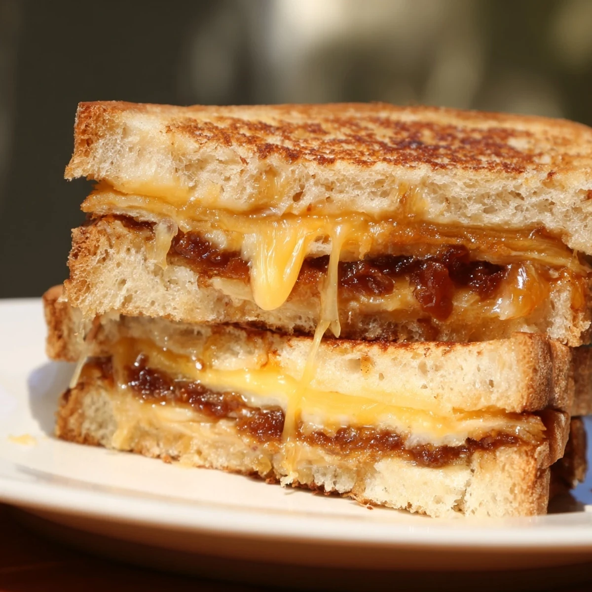 Imagine a savory Bacon Jam Grilled Cheese, with crispy bread and a sweet, smoky taste.