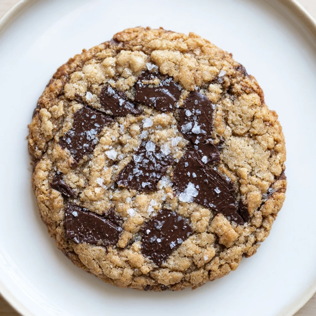 Golden-brown miso brown butter cookies with melted chocolate chips, ready to eat.