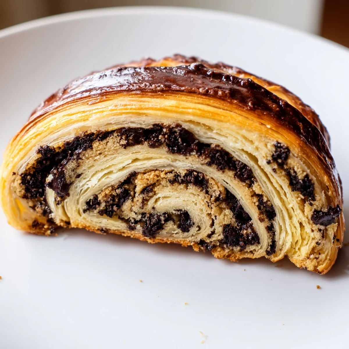 A close-up reveals a stack of decadent crookies, showcasing their rich, inviting, layered pastry.