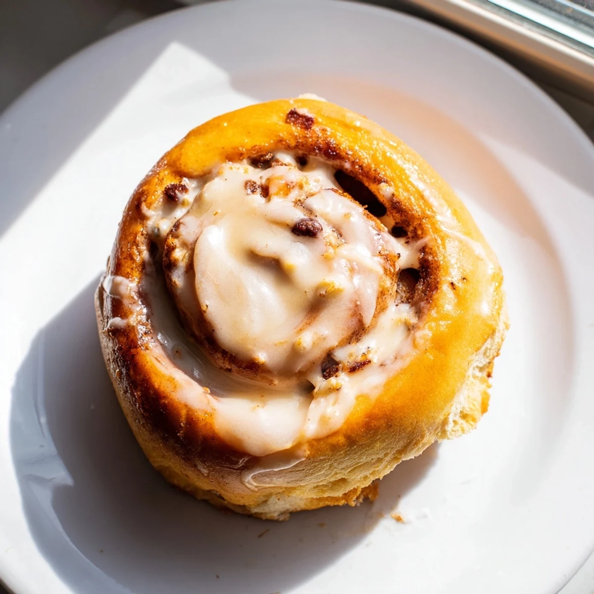 Golden-brown Pumpkin Cinnamon Rolls with cream cheese frosting are arranged on a wooden board, with a few cut open to reveal the soft, cinnamon-swirled interior.