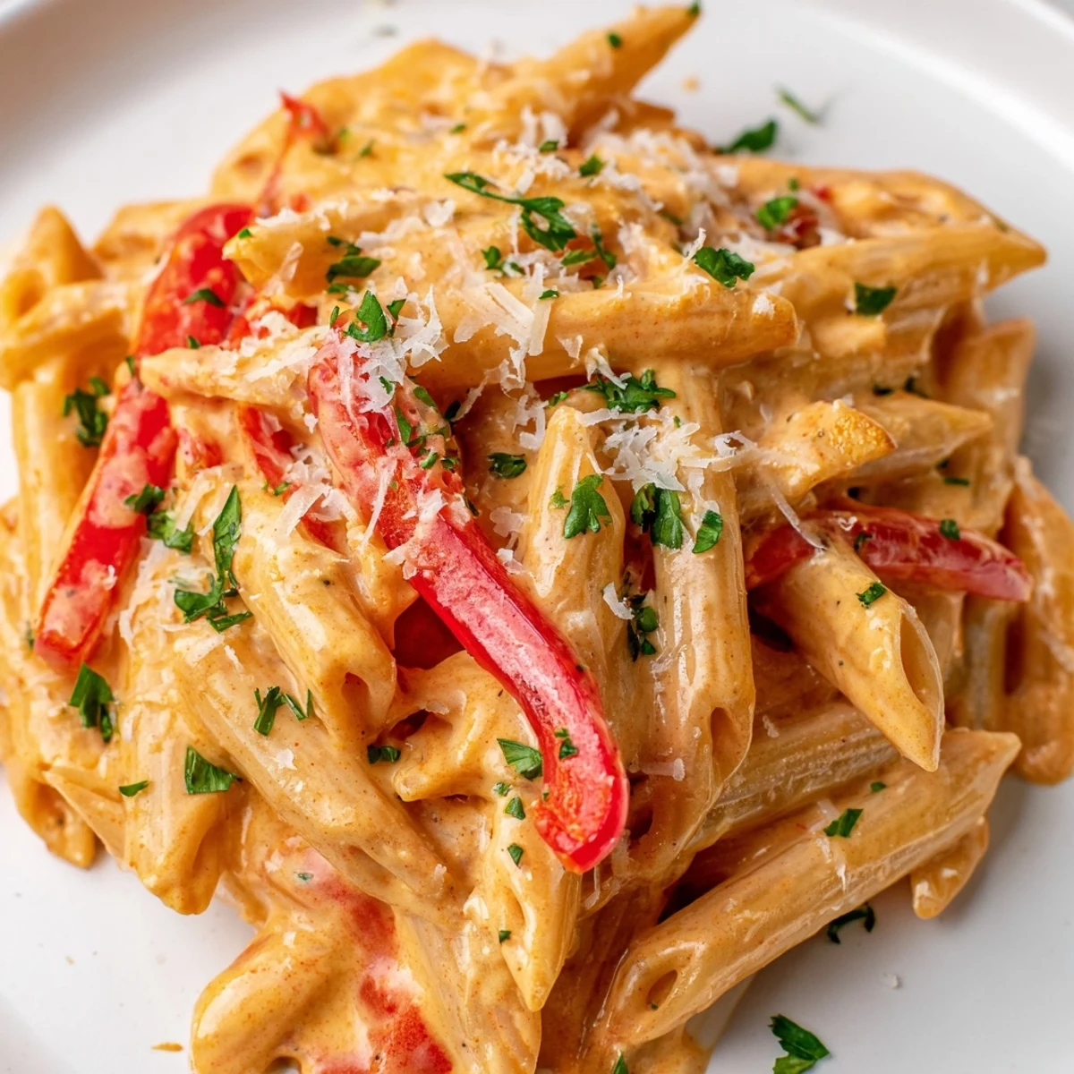 Savory Creamy Cajun Pasta served steaming hot, showcasing a rich, velvety sauce and colorful veggies.