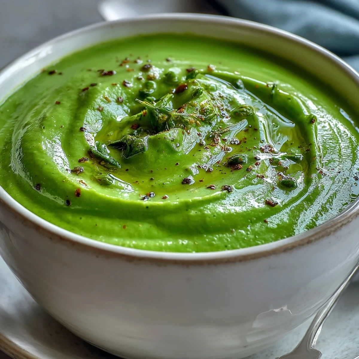 Steaming pot of Big Green Immunity-Boosting Vegetable Soup featuring fresh spinach, broccoli, and asparagus.