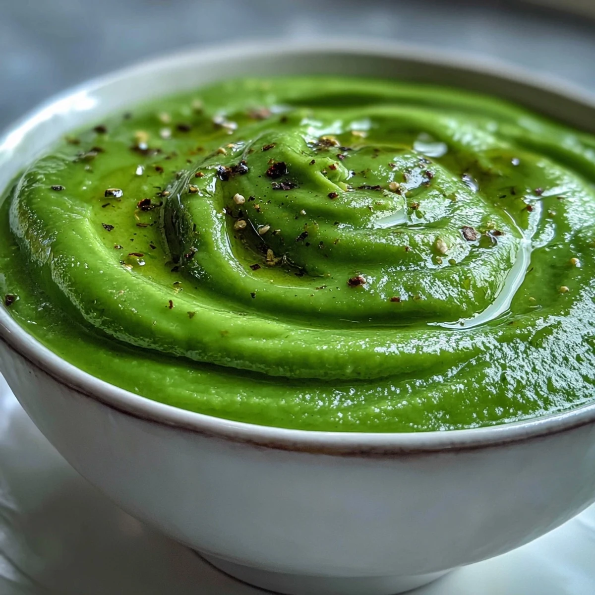 Big Green Immunity-Boosting Vegetable Soup with creamy, emerald-green texture in a rustic bowl.