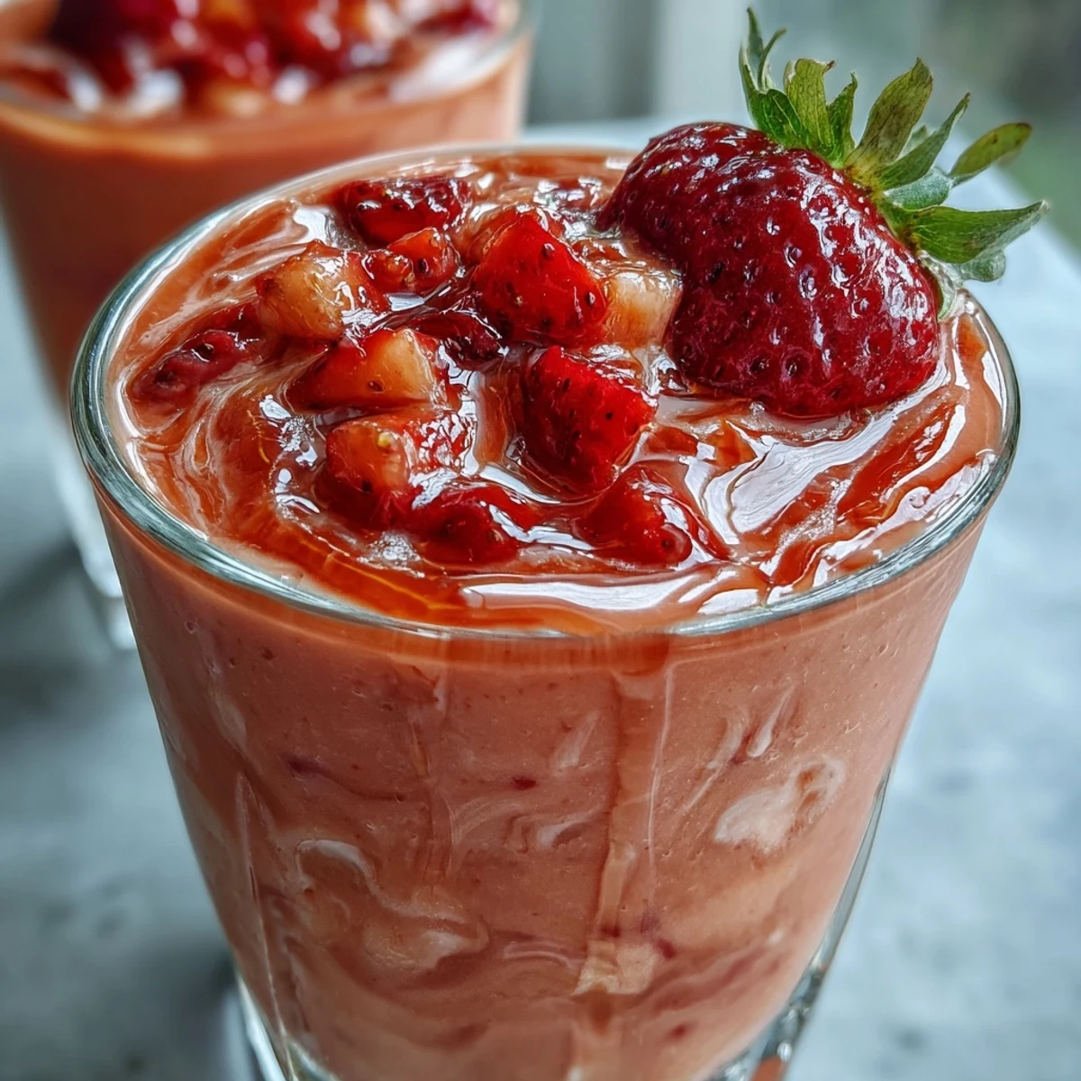 A refreshing Guava Juice Smoothie served over ice, a tropical pick-me-up for a sunny morning.