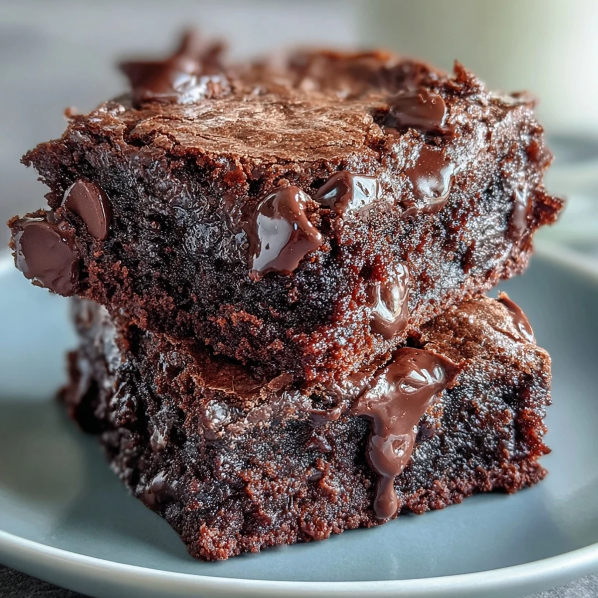 A single square of Greek Yogurt Brownies on a small plate with a dollop of Greek yogurt and fresh raspberries.