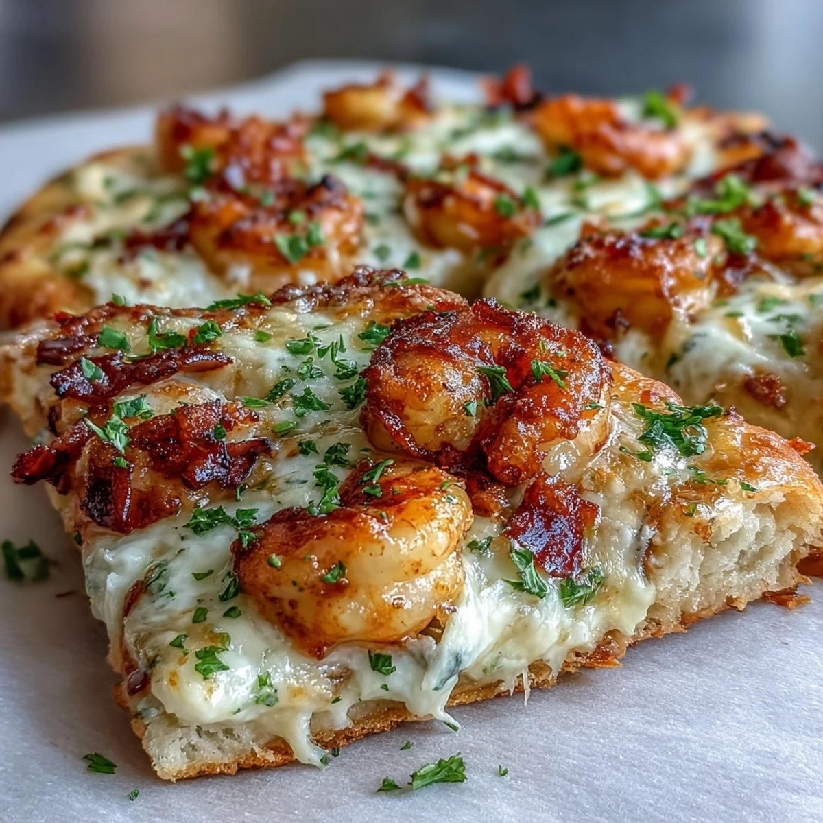 Garlic Butter Shrimp Naan Pizzas