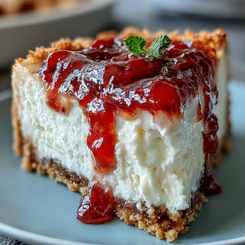 Freshly baked Guava Cheesecake with a vibrant pink swirl on a golden Maria cookie crust, garnished with fresh mint.