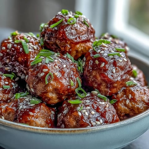 Oven-baked Spicy Chili Honey Turkey Meatballs glistening with a sweet and spicy glaze, garnished with fresh cilantro and sesame seeds on a dark serving plate.