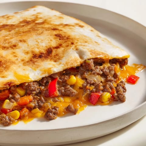 A close-up of delicious Sheet Pan Quesadillas; golden brown, filled with cheese and hearty vegetables.