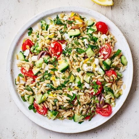 Greek lemon orzo bean salad