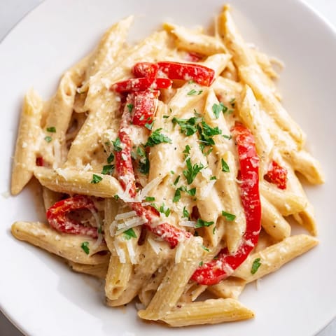 Freshly grated Parmesan and aromatic herbs top this easy Creamy Cajun Pasta main dish.