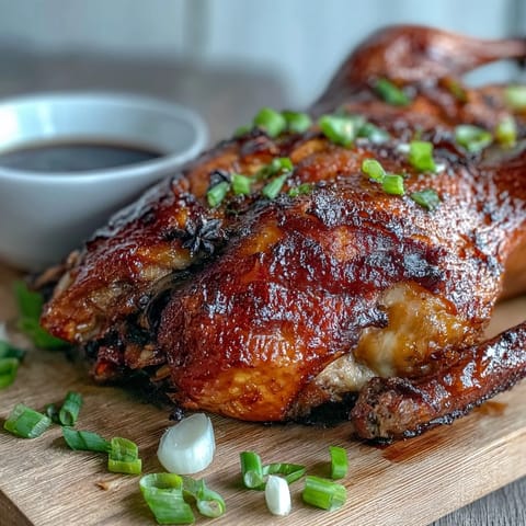 Tender slices of Five-Spice Roast Ducks revealing juicy dark meat, served alongside fluffy white rice and sautéed greens. 