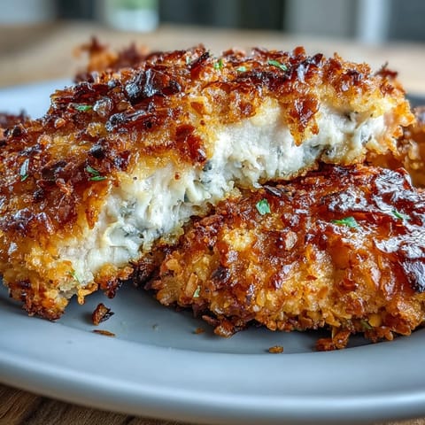 Golden-brown keto Parmesan-crusted chicken tenders with crispy almond coating served alongside creamy ranch slaw on a rustic wooden board.