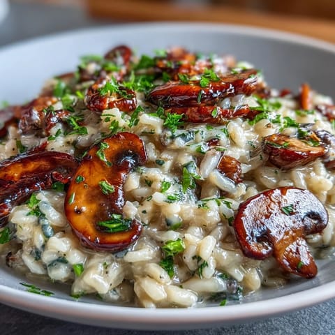 Creamy risotto with wild mushrooms and Parmesan, finished with a luxurious swirl of truffle oil for an elegant, savory bite.
