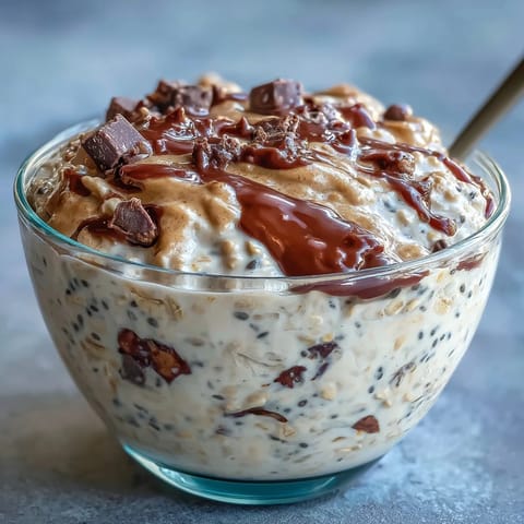Wholesome oats soaked overnight with creamy peanut butter, mini chocolate chips, and a hint of vanilla for a nourishing start.