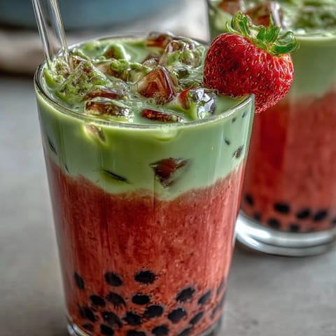 Strawberry Matcha Boba Drink