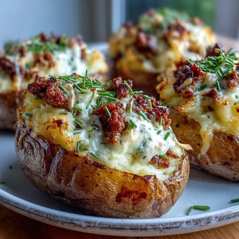 Baked potatoes stuffed with savory shepherd's pie filling and creamy mashed potatoes, a cozy comfort food dinner.