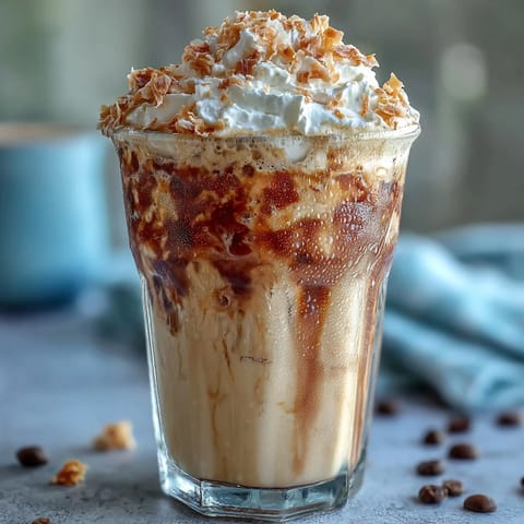 Creamy iced vanilla bean frappuccino blended with real vanilla and topped with toasted coconut milk foam.