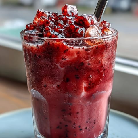 A vibrant glass of homemade Mango Dragonfruit Refresher with fresh dragonfruit garnish and ice.