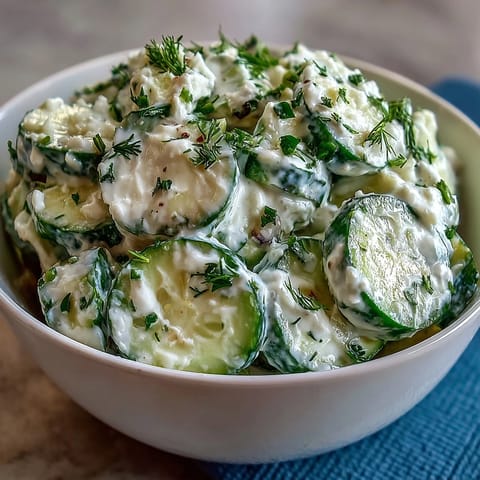 Creamy Cucumber Salad with Dill and Greek Yogurt, a refreshing summer side dish with crisp cucumbers in tangy yogurt dressing