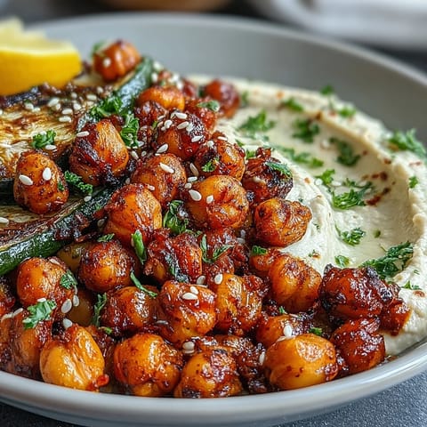 Crispy Chickpea Bowls with hummus and grilled vegetables, served in a colorful, healthy Mediterranean meal bowl.  