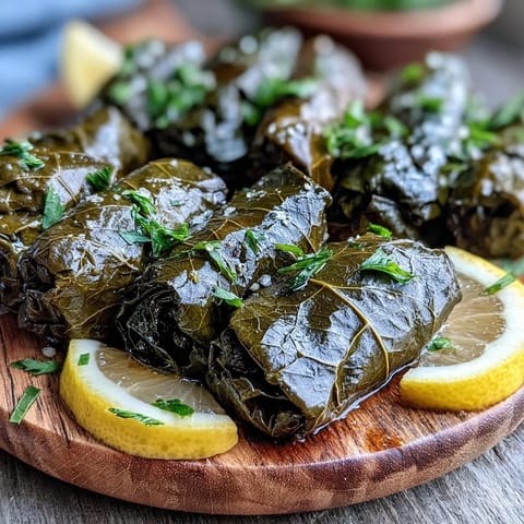Perfectly rolled Kurdish Dolma, glistening with olive oil, a delightful appetizer.