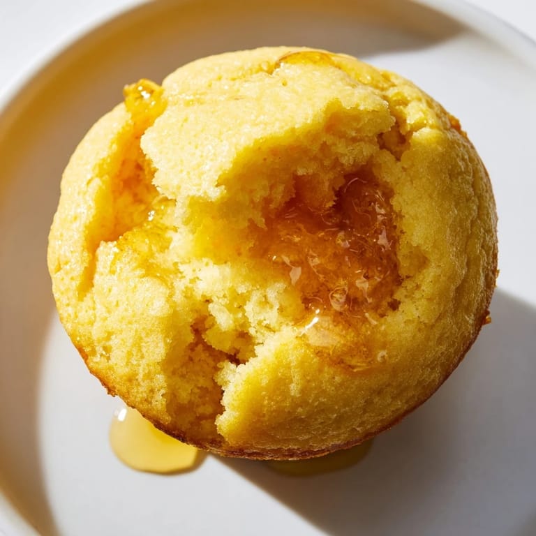 Close-up of freshly baked Honey Butter Cornbread Muffins, with a soft, golden texture and aroma.