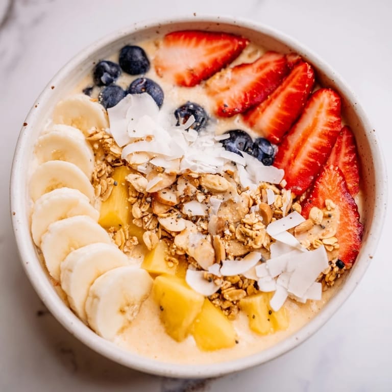 Vibrant image of Breakfast Smoothie Packs shows a blend of fruit, yogurt, and delicious toppings ready to enjoy.