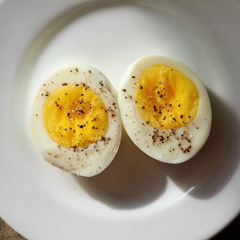 A close-up shot of perfectly cooked perfect hard-boiled eggs, showing smooth, white exteriors.