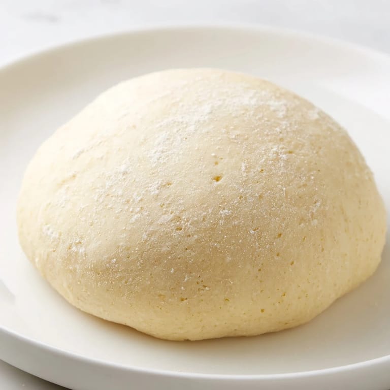 Freshly kneaded homemade pizza dough, springy and ready for its first rise, perfect for pizza night.