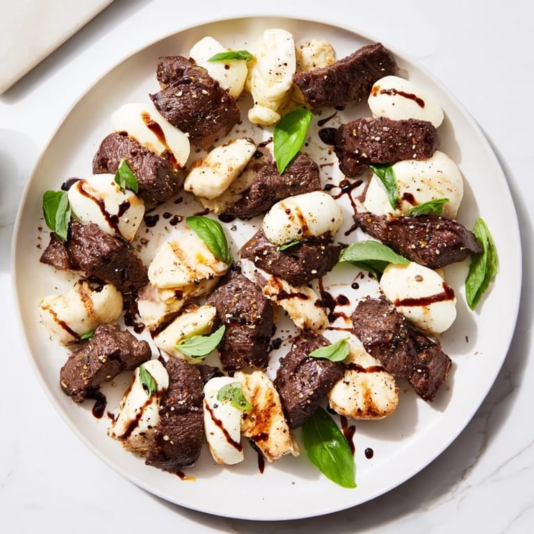 Savory Safari Stripes platter: a delicious combination of meats and cheeses, topped with fresh basil and balsamic glaze.