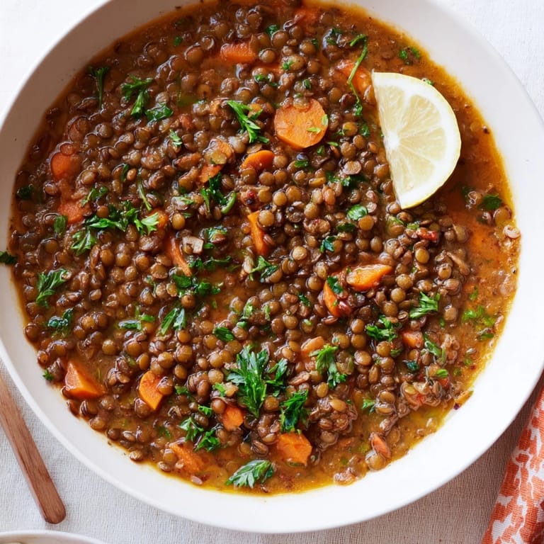 Hearty Middle Eastern Lentil and Chickpea Stew bubbling gently, ready to be ladled into bowls.