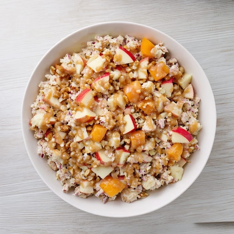 Close-up of Fall Harvest Apple and Chickpea Salad: vibrant apple pieces and chickpeas in a delicious autumn salad.
