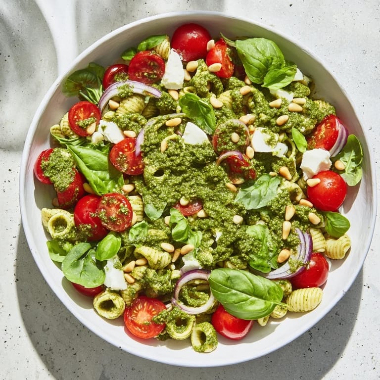 A close-up view of the Pesto Chickpea and Spinach Salad, ready to enjoy as a light, flavorful meal.