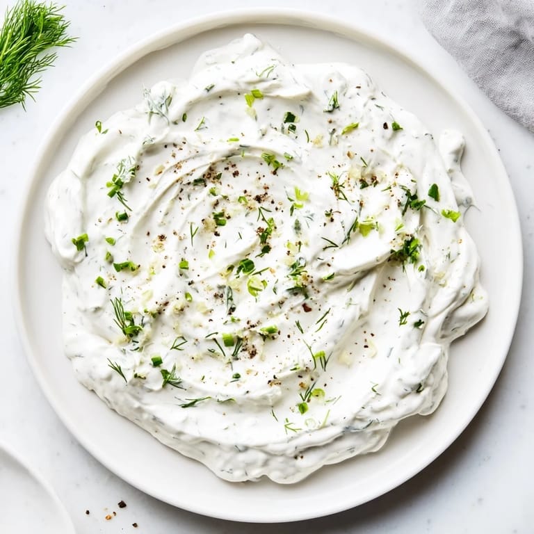 A vibrant bowl of Greek Yogurt Ranch Dip, offering a luscious, tangy snack for dipping.