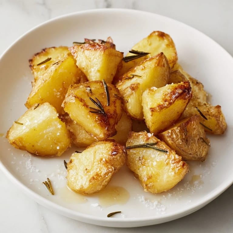 A close-up of perfectly browned beef tallow roasted potatoes, a delicious side dish.