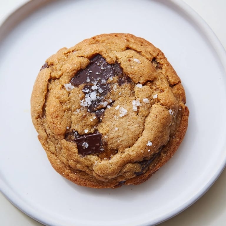Close-up of baked miso brown butter cookies, showing a crinkly texture and sea salt.