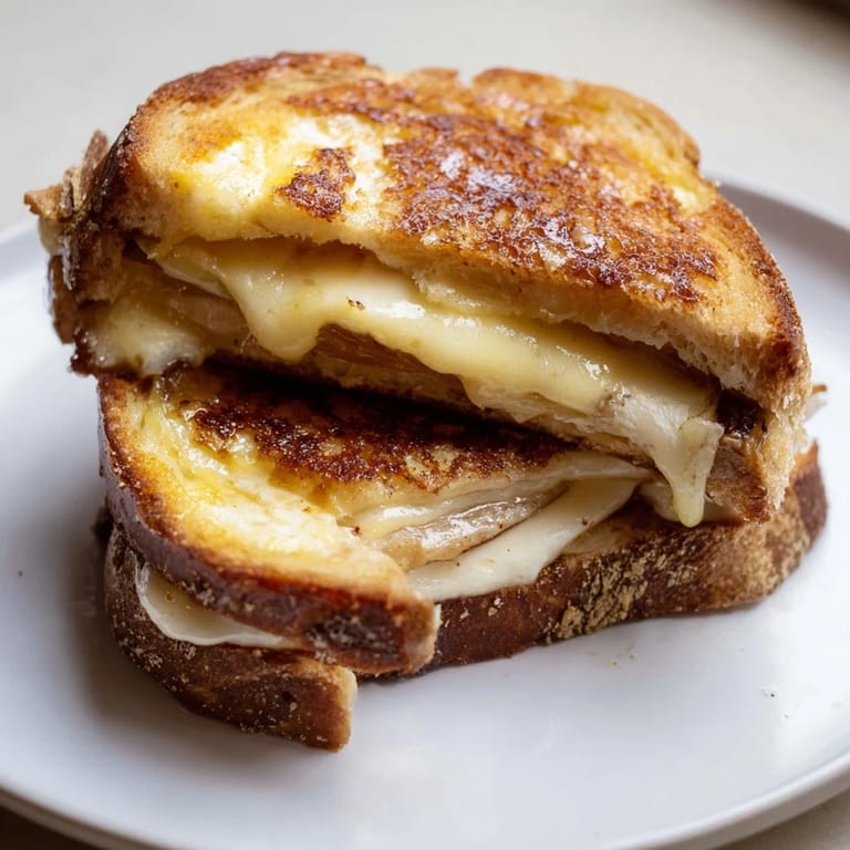 Warm Custard French Toast Grilled Cheese; imagine the crispy, golden bread with oozing, melted cheese inside.