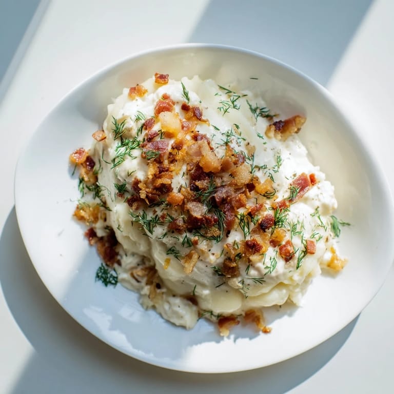The finished plate shows savory Cepelinai, a classic Lithuanian dish, alongside a sour cream and bacon sauce.