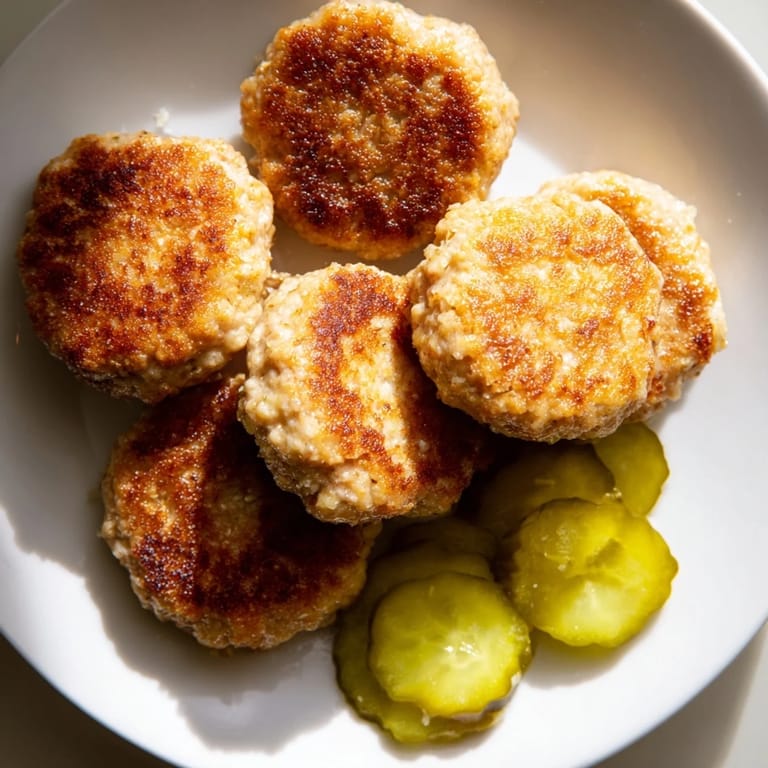 Traditional Danish Frikadeller, served with pickles and rye bread, a classic, flavorful comfort meal.