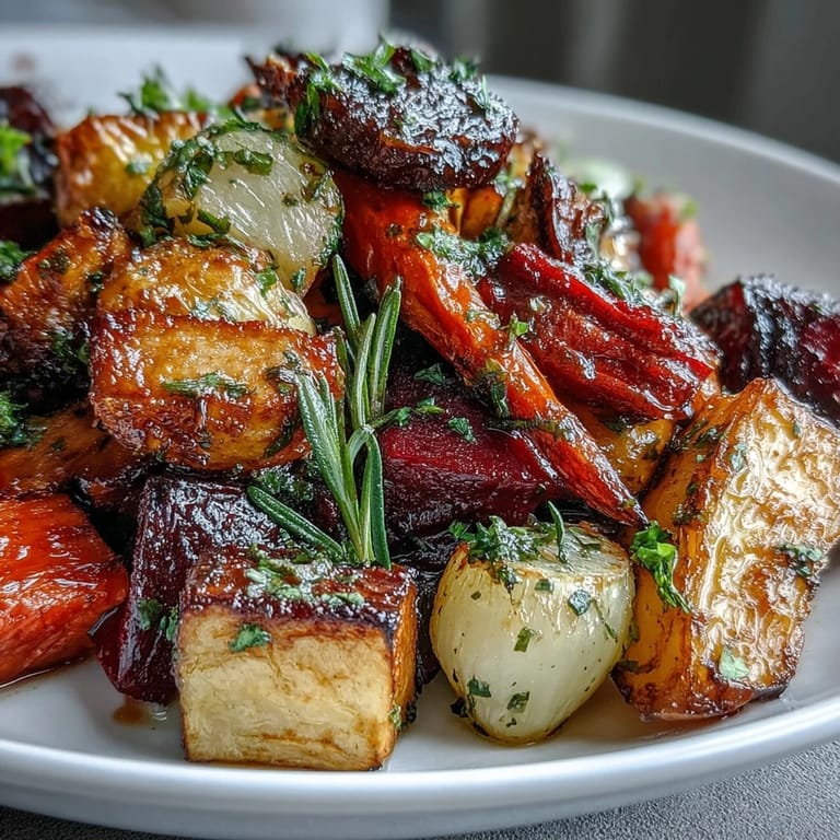 Roasted Root Vegetable Medley pairs beautifully with roasted meats or a quinoa bowl for a hearty dinner.