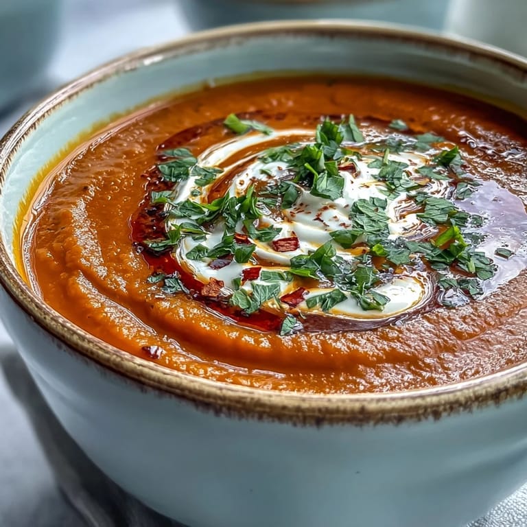 Steaming bowl of spicy Carrot, Celeriac and Chilli Soup served with crusty bread.